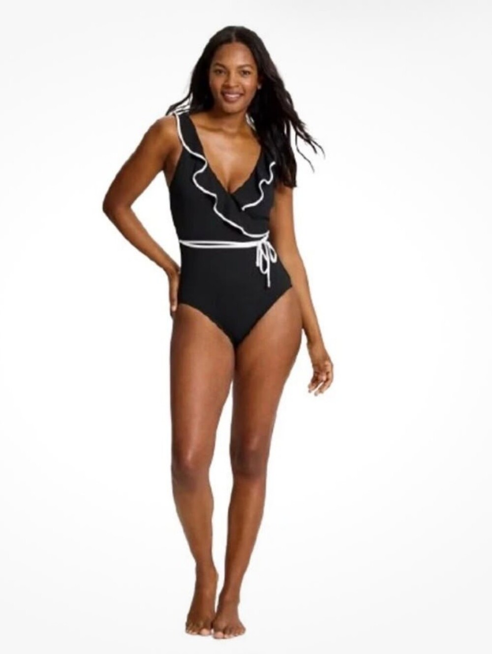 Tommy Bahama Island Cays Cabana Wrap-Front Black One-Piece Swimsuit
